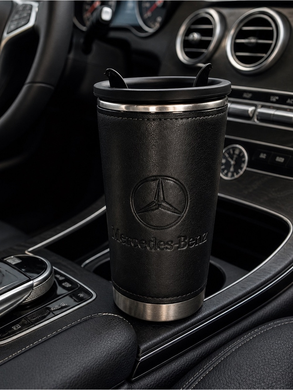 Mercedes-Benz Black Leather-Look Insulated Travel Tumbler